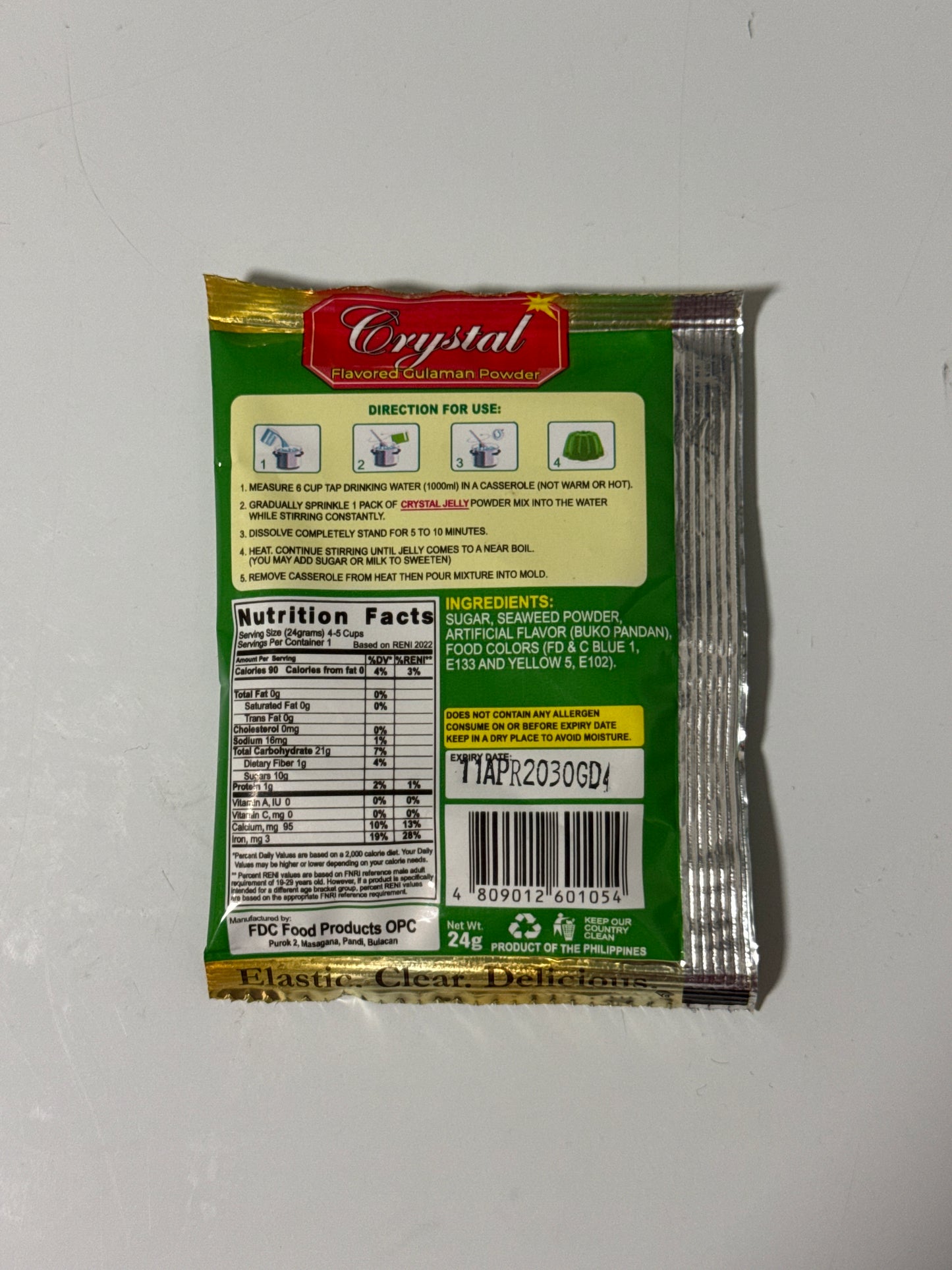 Crystal Gulaman Buko Pandan flavor 24g